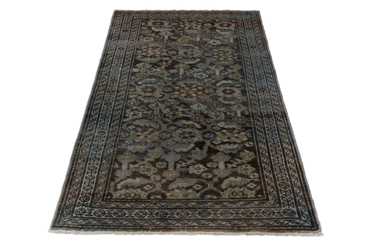Persian Malayer area rug in dark brown and greige, view 4 of 21