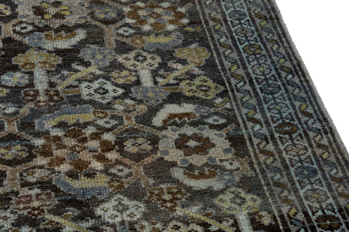 Persian Malayer area rug in dark brown and greige, view 8 of 21