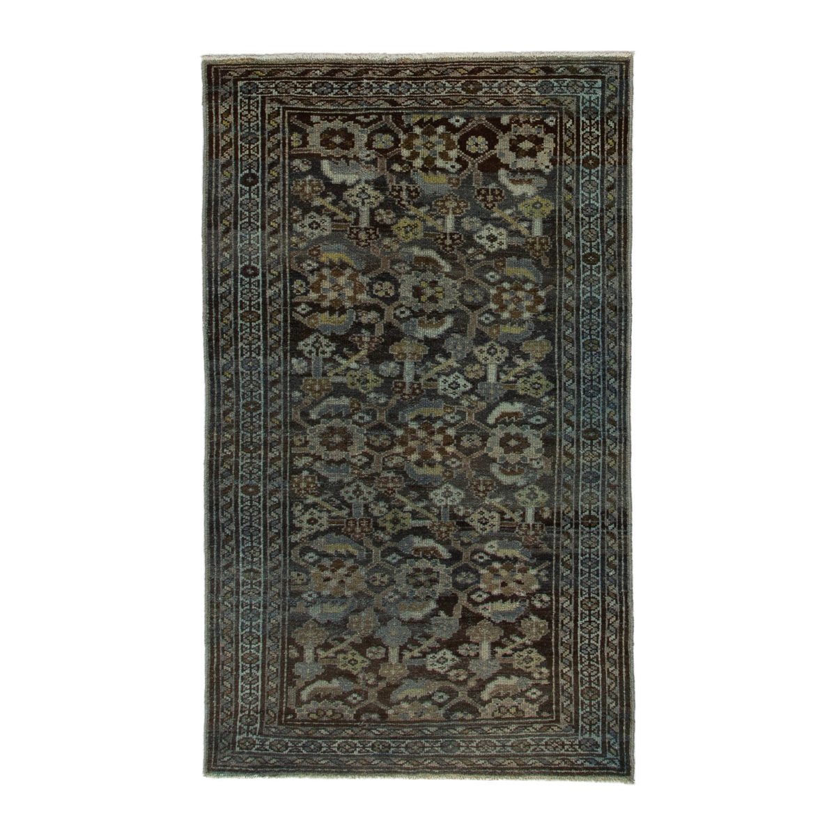 Persian Malayer area rug in dark brown and greige, 3'10" x 6'11"