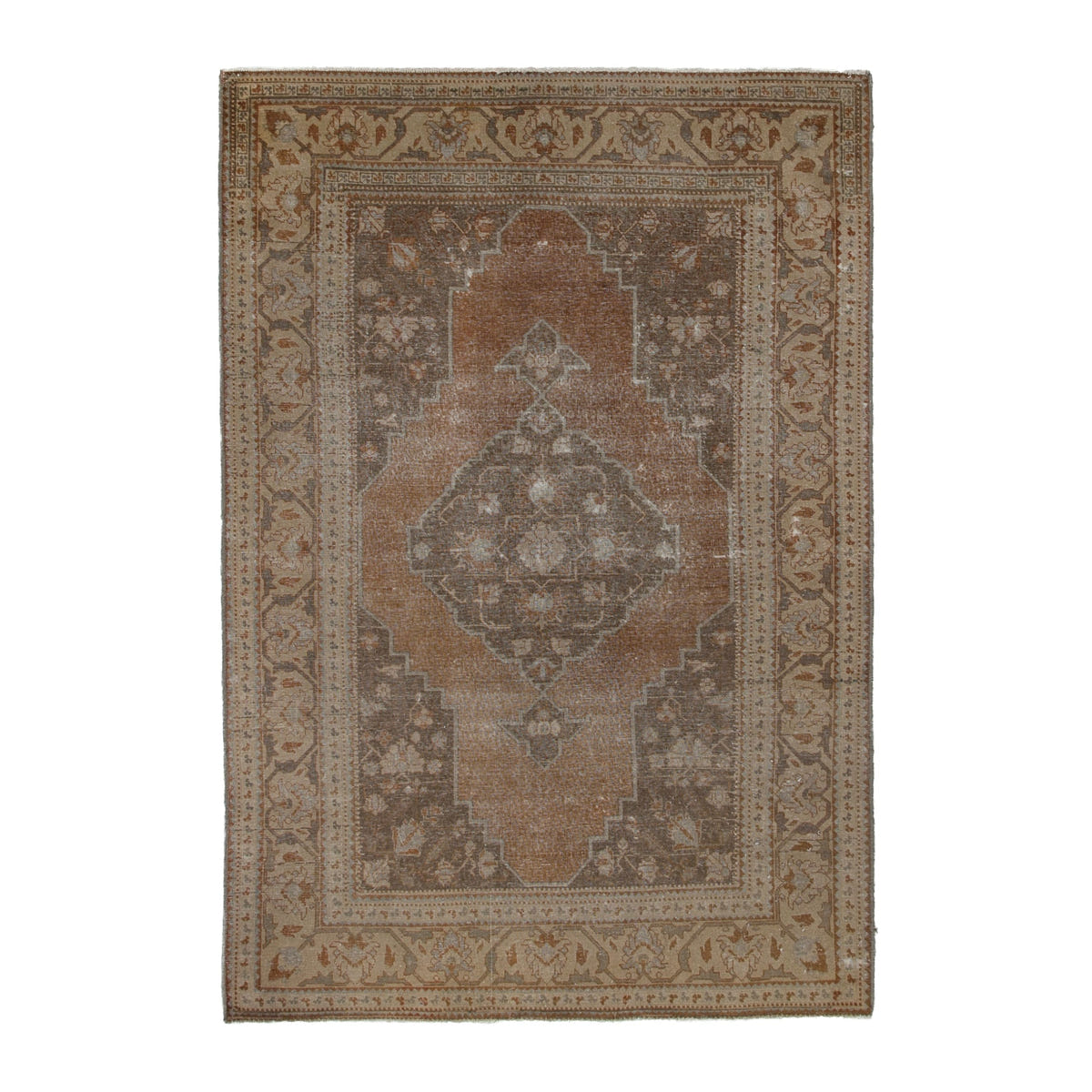 Persian Khoy area rug in terracotta and tan, 5'3" x 7'9"
