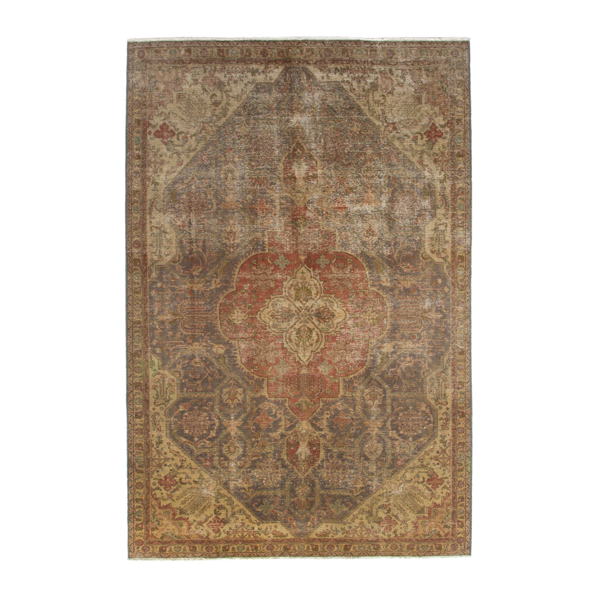 Persian Tabriz oversized rug in taupe and rust, 7'1" x 10'7"