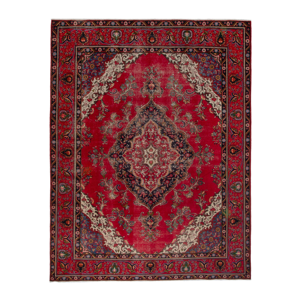 Persian Tabriz oversized rug in deep red and cream, 9'11" x 13'1"