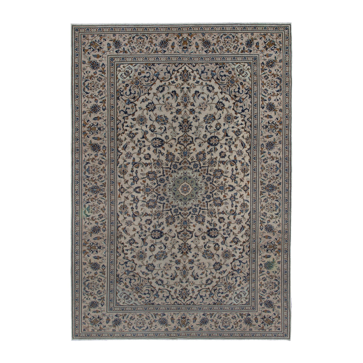 Persian Kashan oversized rug in cream and navy, 7'11" x 11'9"