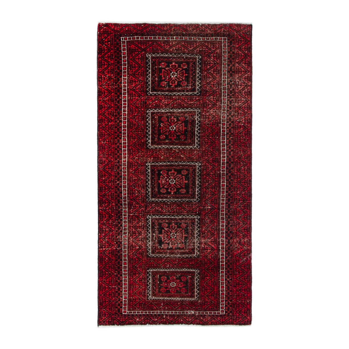 Persian Baluch accent rug in deep red and burgundy, 3'2" x 6'3"