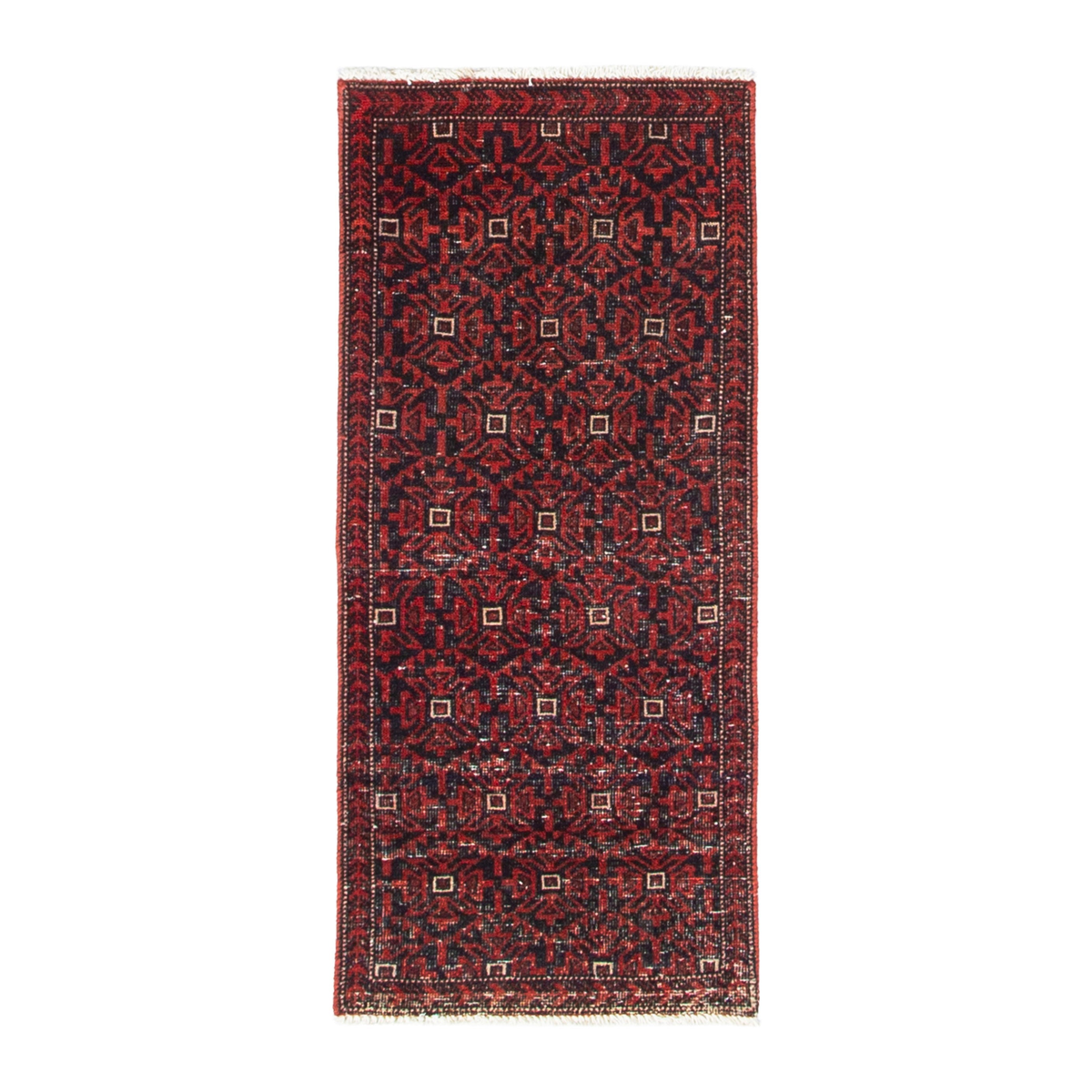 Persian Baluch accent rug in deep red and burgundy, 1'10" x 4'4"