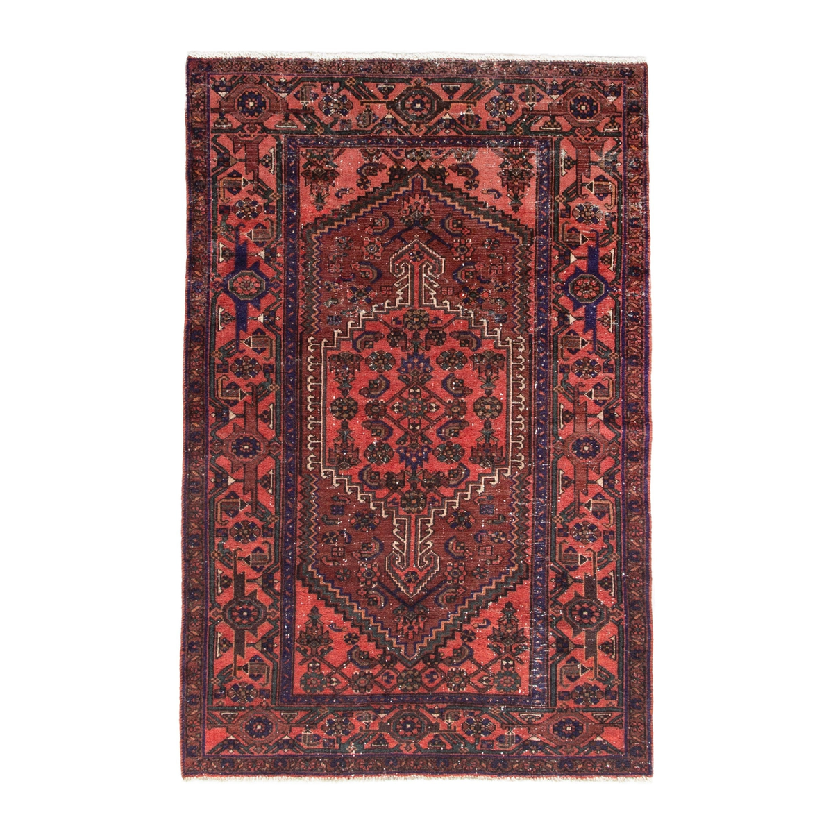 Persian Zanjan area rug in burgundy and rust, 4'6" x 6'11"