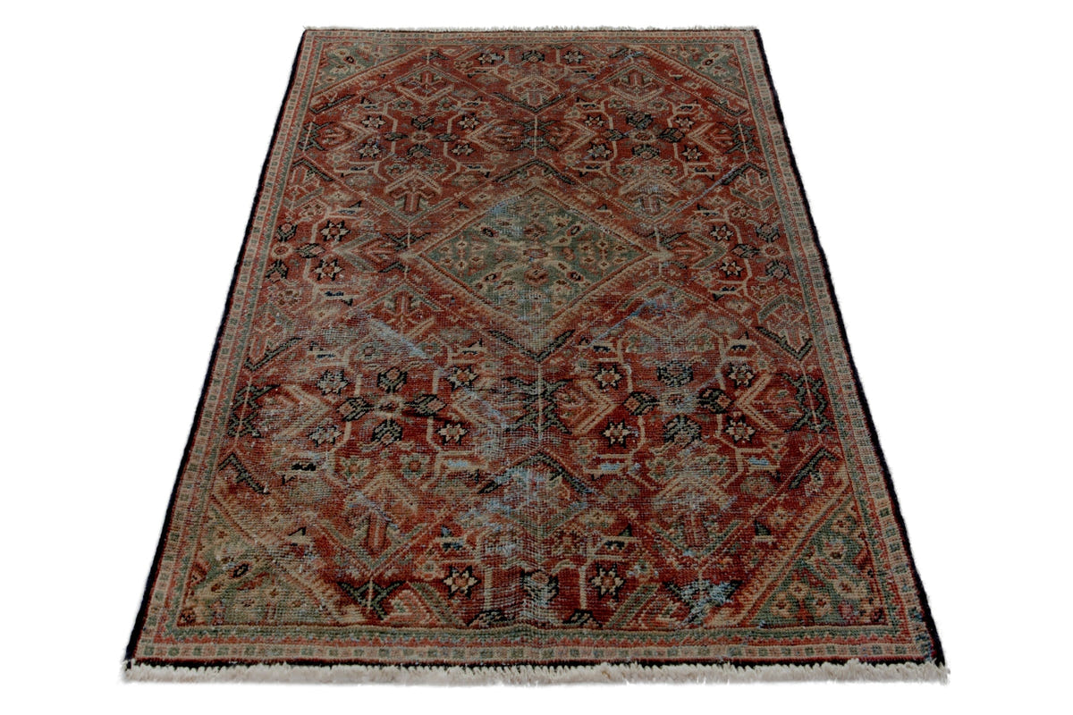 Turkish Anatolian accent rug in burgundy and navy, view 11 of 18