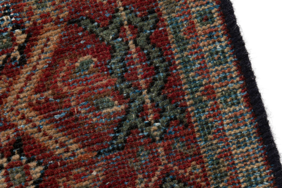 Turkish Anatolian accent rug in burgundy and navy, view 16 of 18