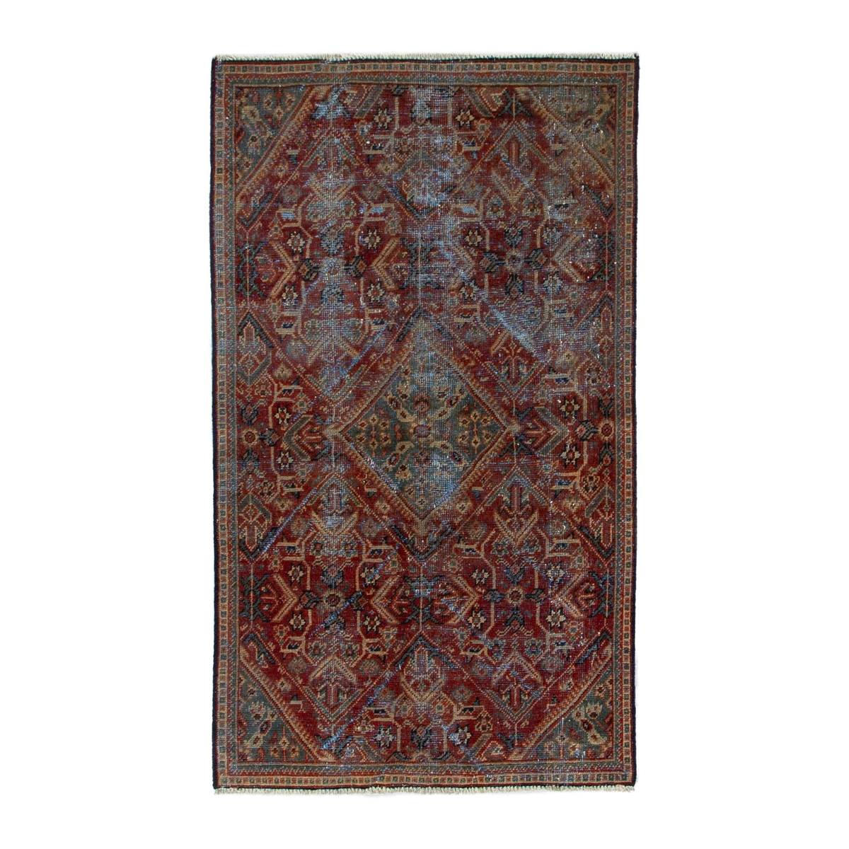 Turkish Anatolian accent rug in burgundy and navy, 3'5" x 5'7"