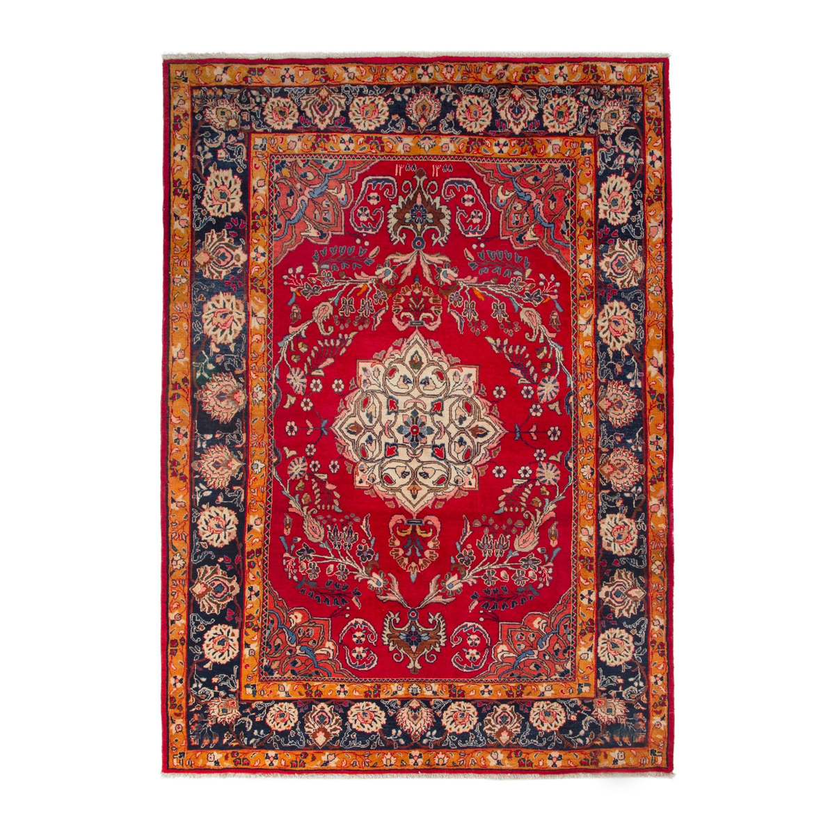 Persian Arak oversized rug in deep red and navy, 7'6" x 10'8"