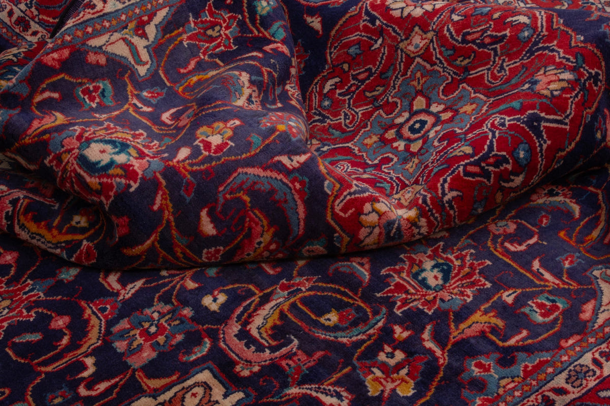 Persian Mahal oversized rug in navy and deep red, view 18 of 20