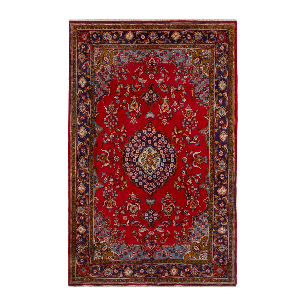 Persian Vist oversized rug in deep red and dark blue, 7' x 10'11"