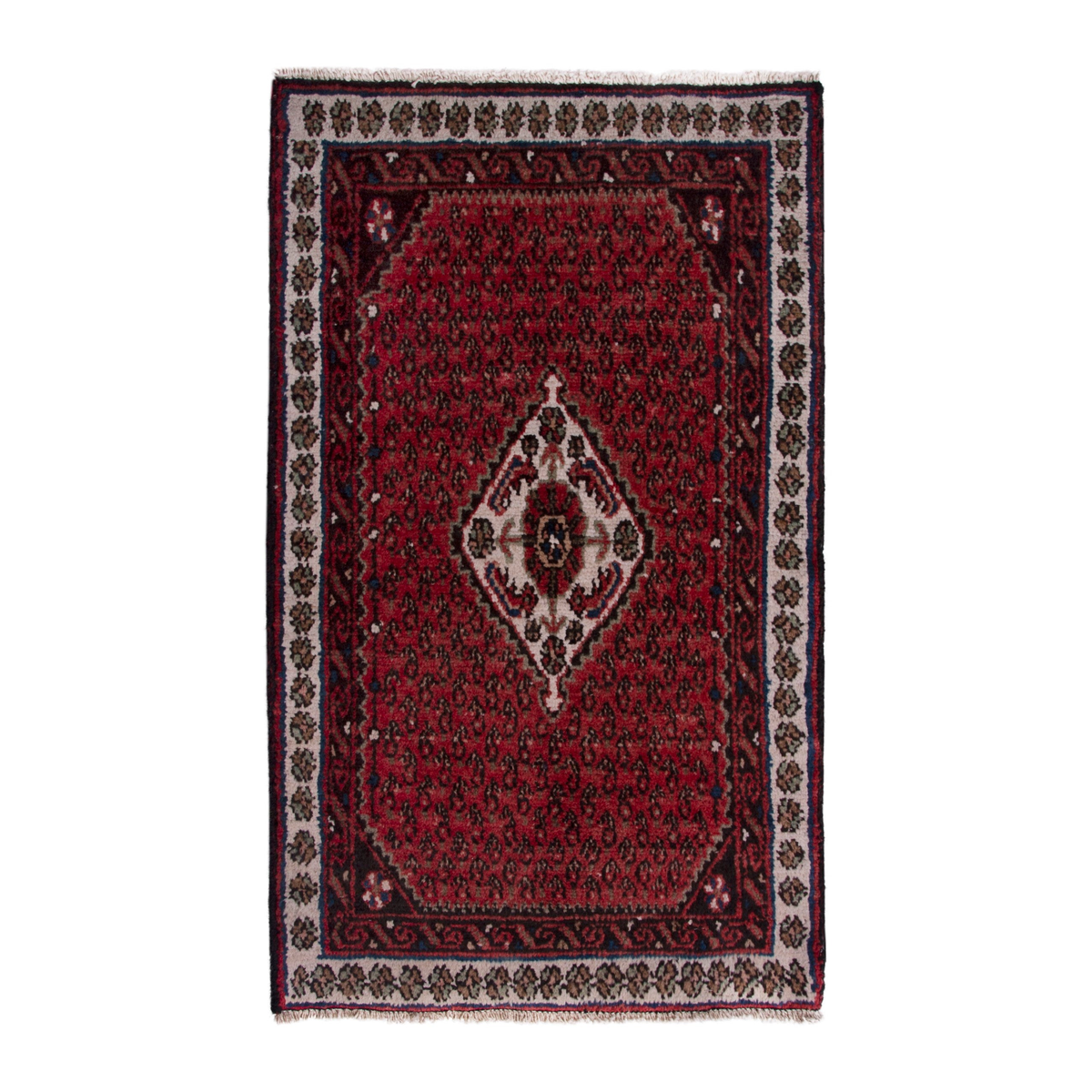 Persian Botteh accent rug in burgundy and off-white, 1'11" x 3'1"