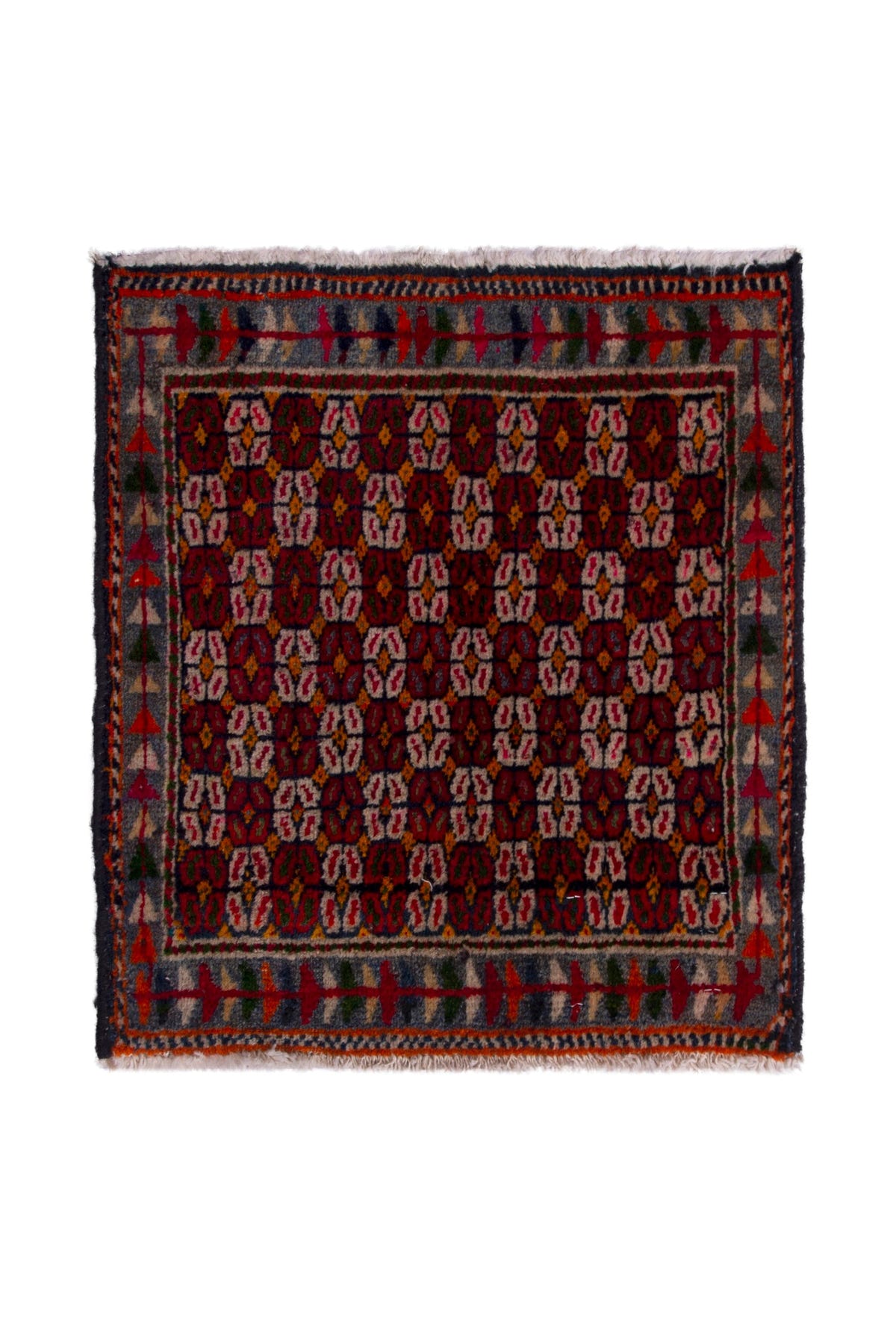 Persian Shiraz accent rug in burgundy and cream, view 2 of 8