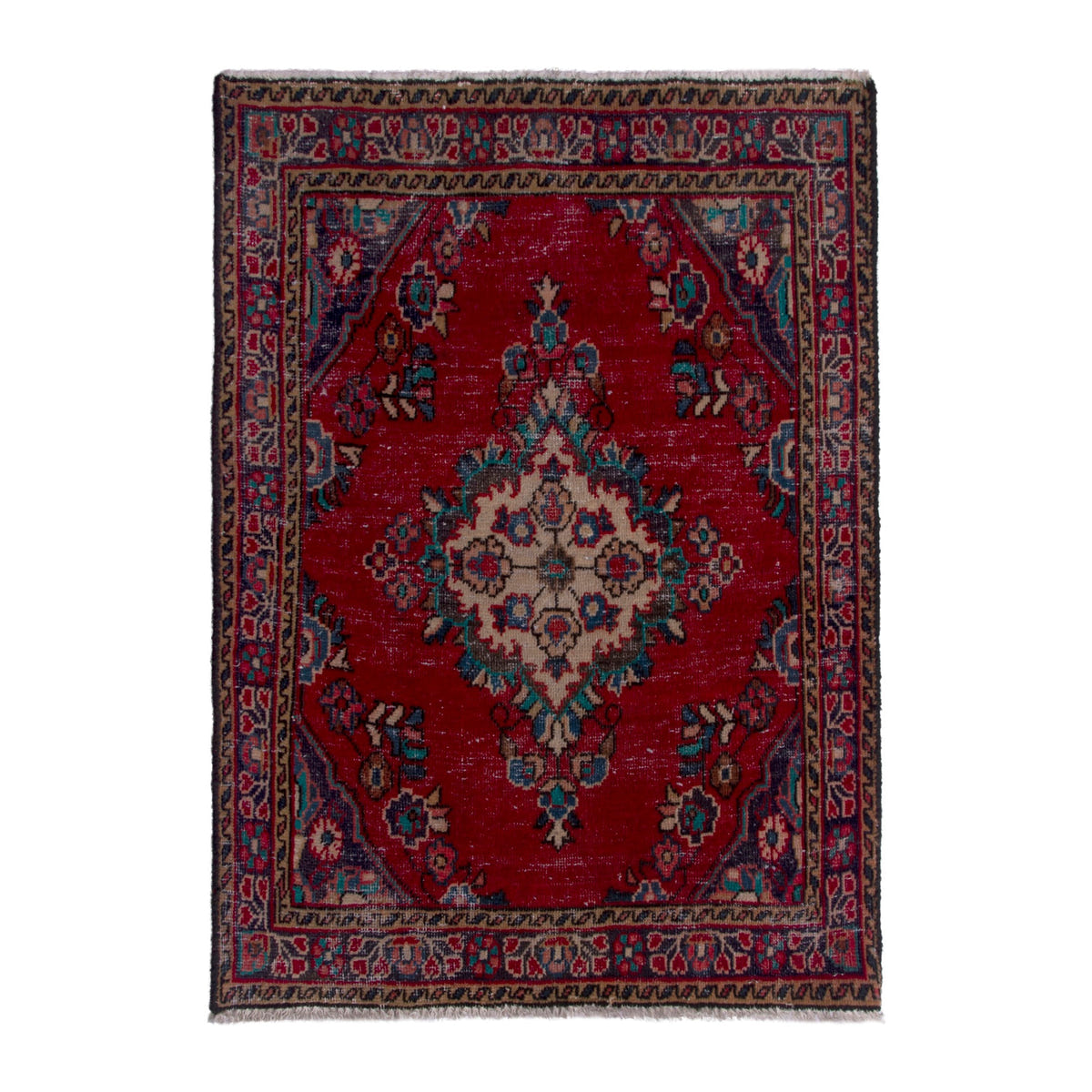 Persian Hamedan accent rug in deep red and burgundy, 2' x 2'7"