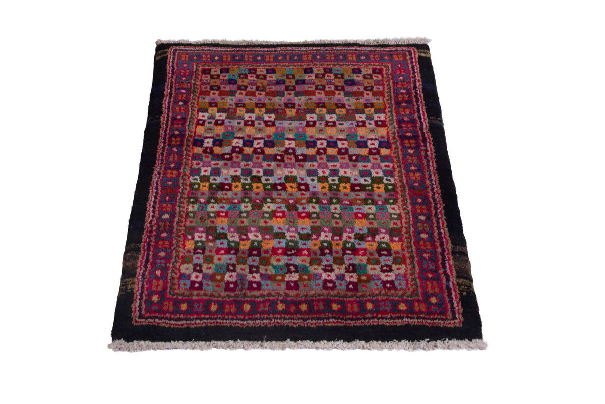 Persian Arak accent rug in burgundy and black, view 3 of 8