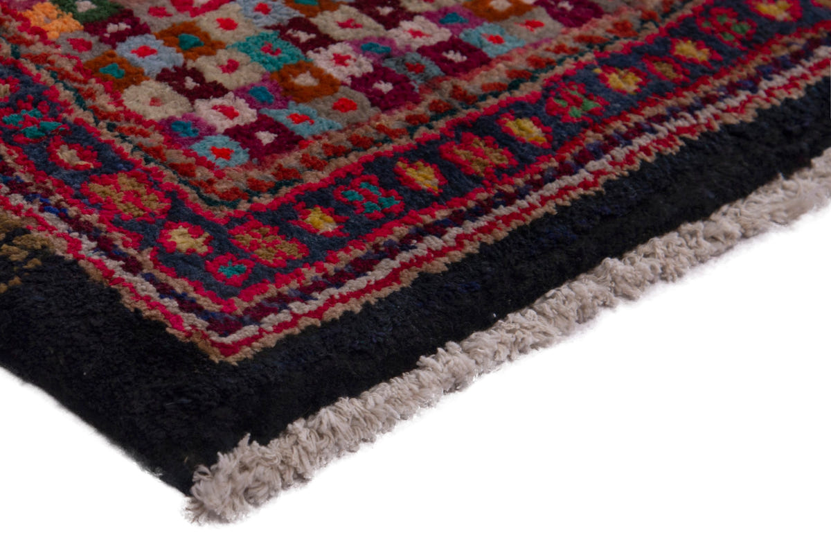 Persian Arak accent rug in burgundy and black, view 6 of 8