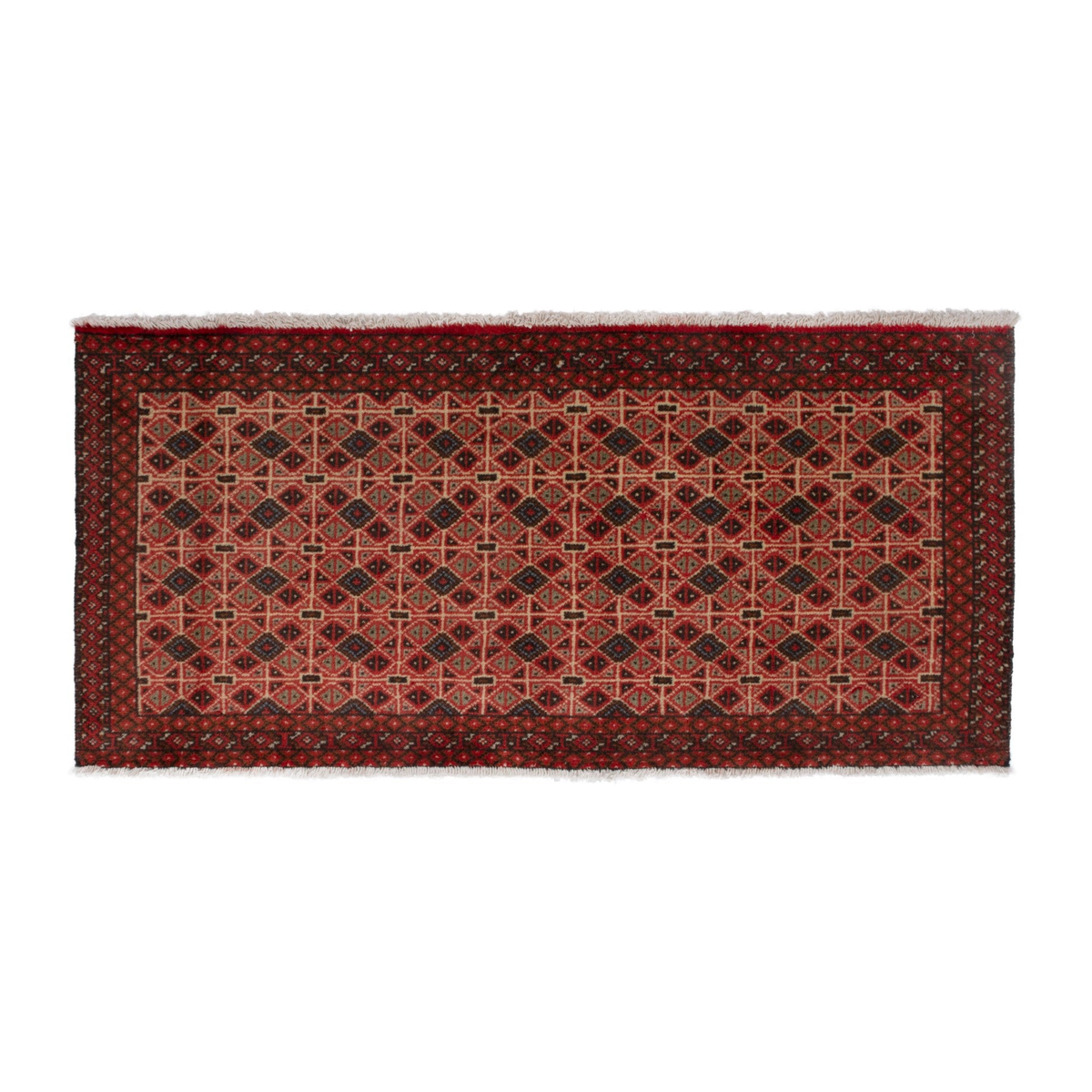 Persian Torkaman accent rug in deep red and terracotta, 4'1" x 2'1"