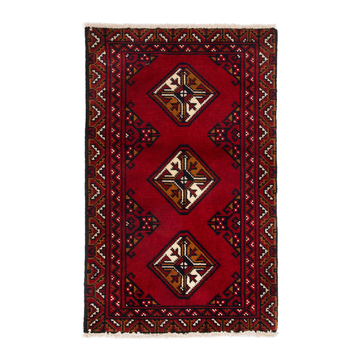 Persian Torkaman accent rug in deep red and burgundy, 1'5" x 2'4"
