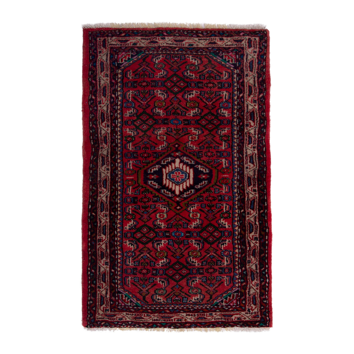 Persian Hamedan accent rug in deep red and brick, 2'2" x 3'5"