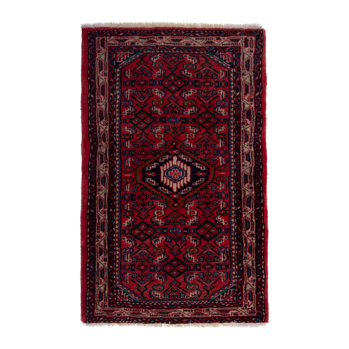 Persian Hamedan accent rug in deep red and brick, 2'2" x 3'5"