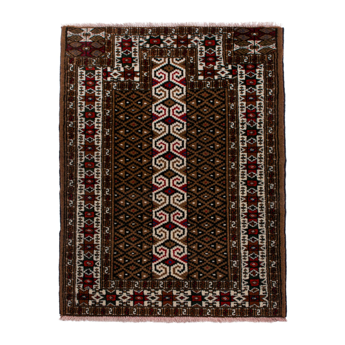 Persian Torkaman rug in dark brown and burgundy, 2'7" x 3'7"