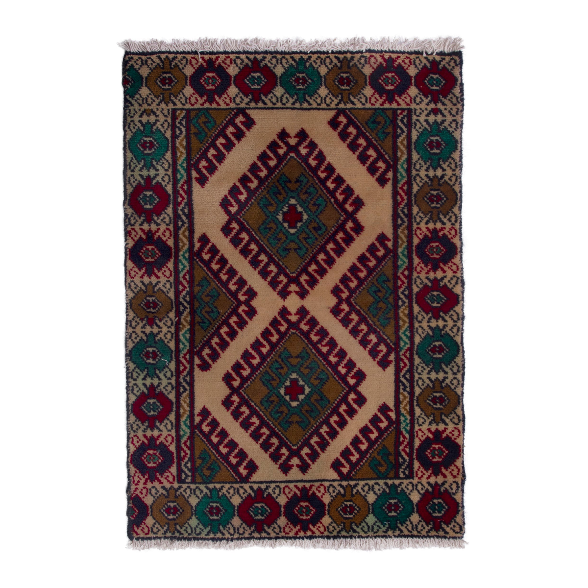 Persian Torkaman accent rug in cream and burgundy, 1'10" x 2'10"