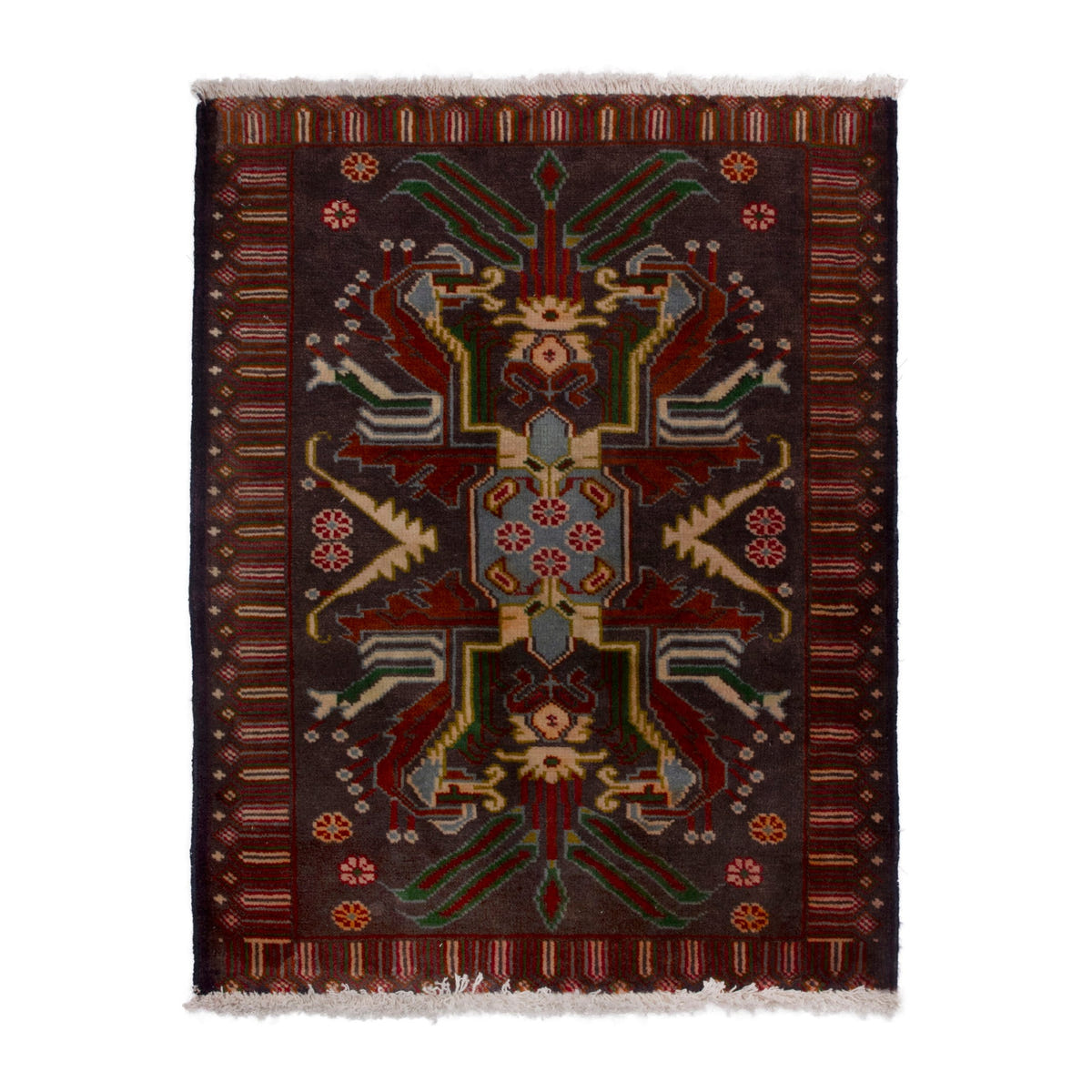 Persian Torkaman accent rug in burgundy and deep red, 2'1" x 2'9"