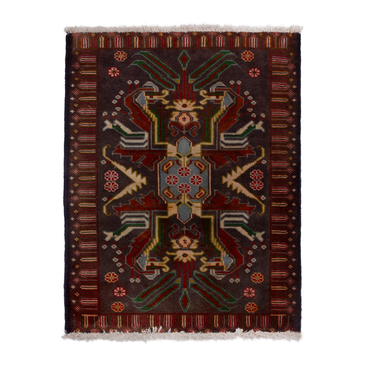 Persian Torkaman accent rug in burgundy and deep red, 2'1" x 2'9"