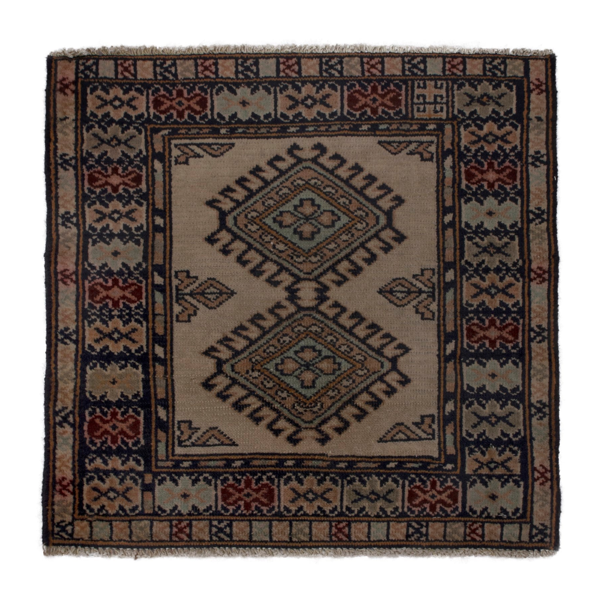 Persian Torkaman accent rug in beige and rust, 2'1" x 2'2"