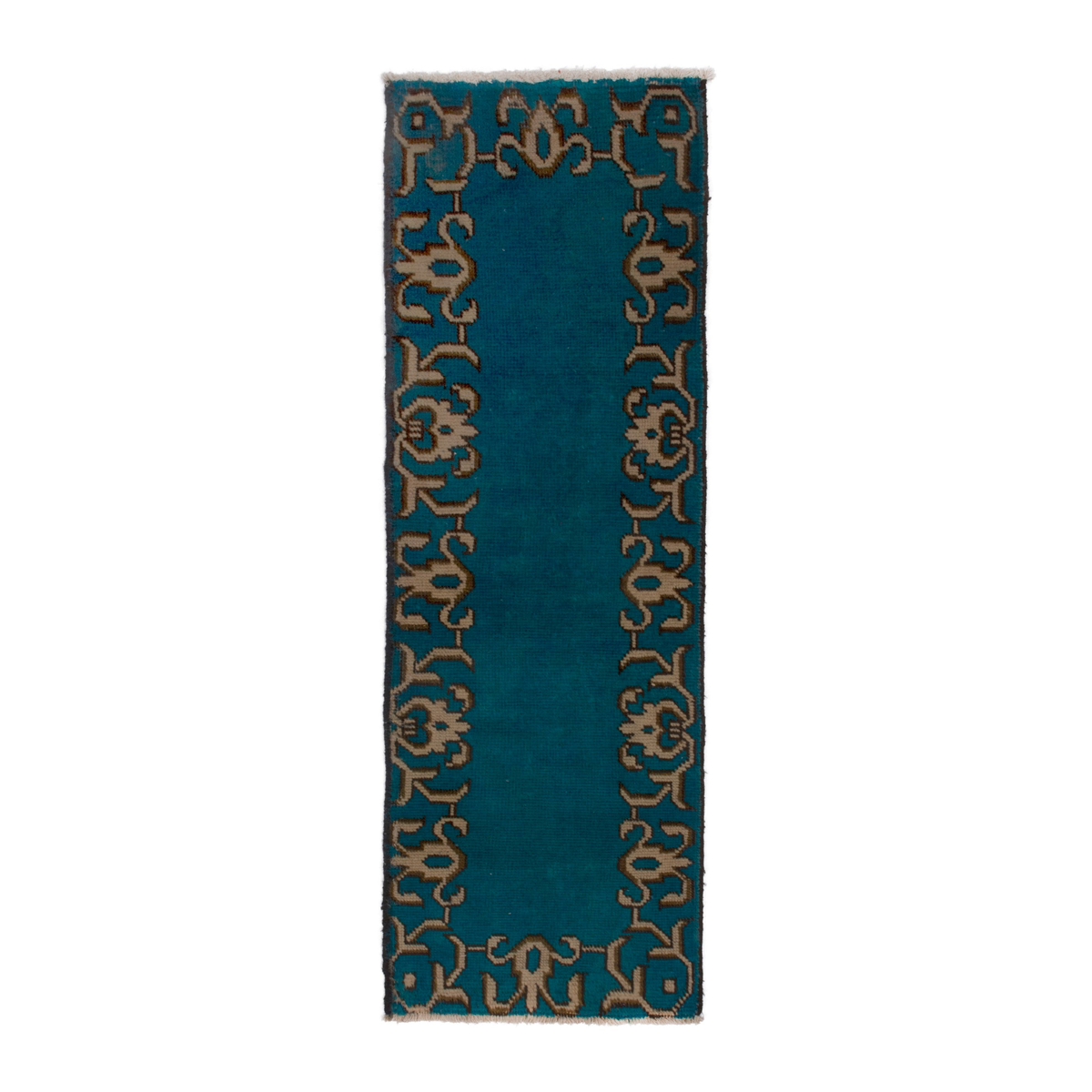Persian Tabriz rug in teal and tan, 1'9" x 4'11"