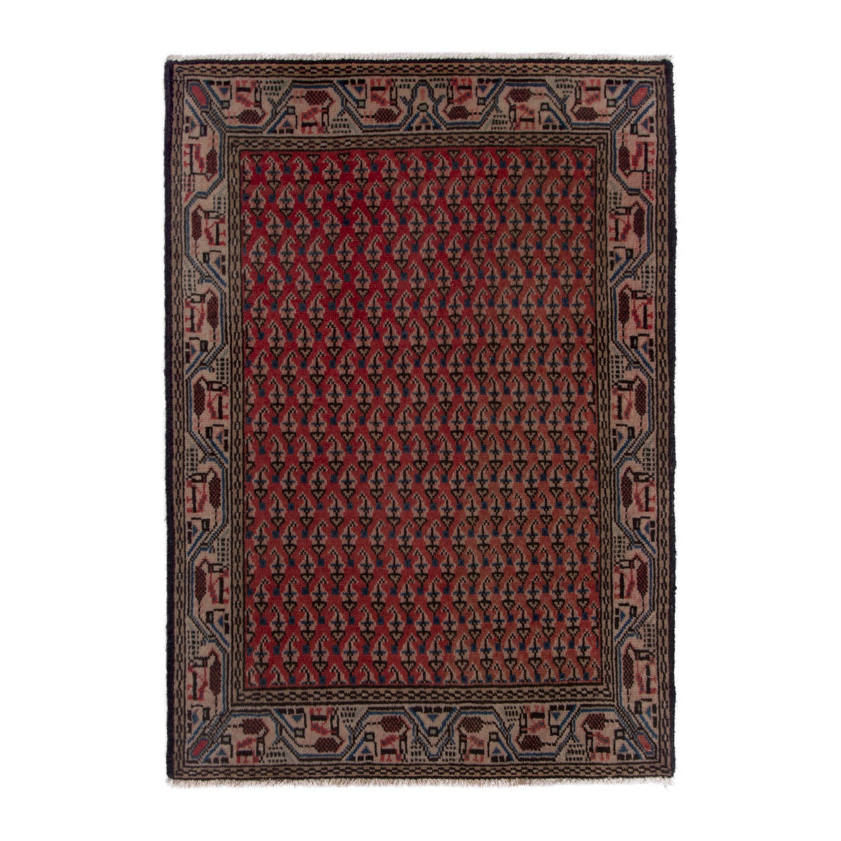 Persian Botteh accent rug in deep red and clay, 1'11" x 2'4"