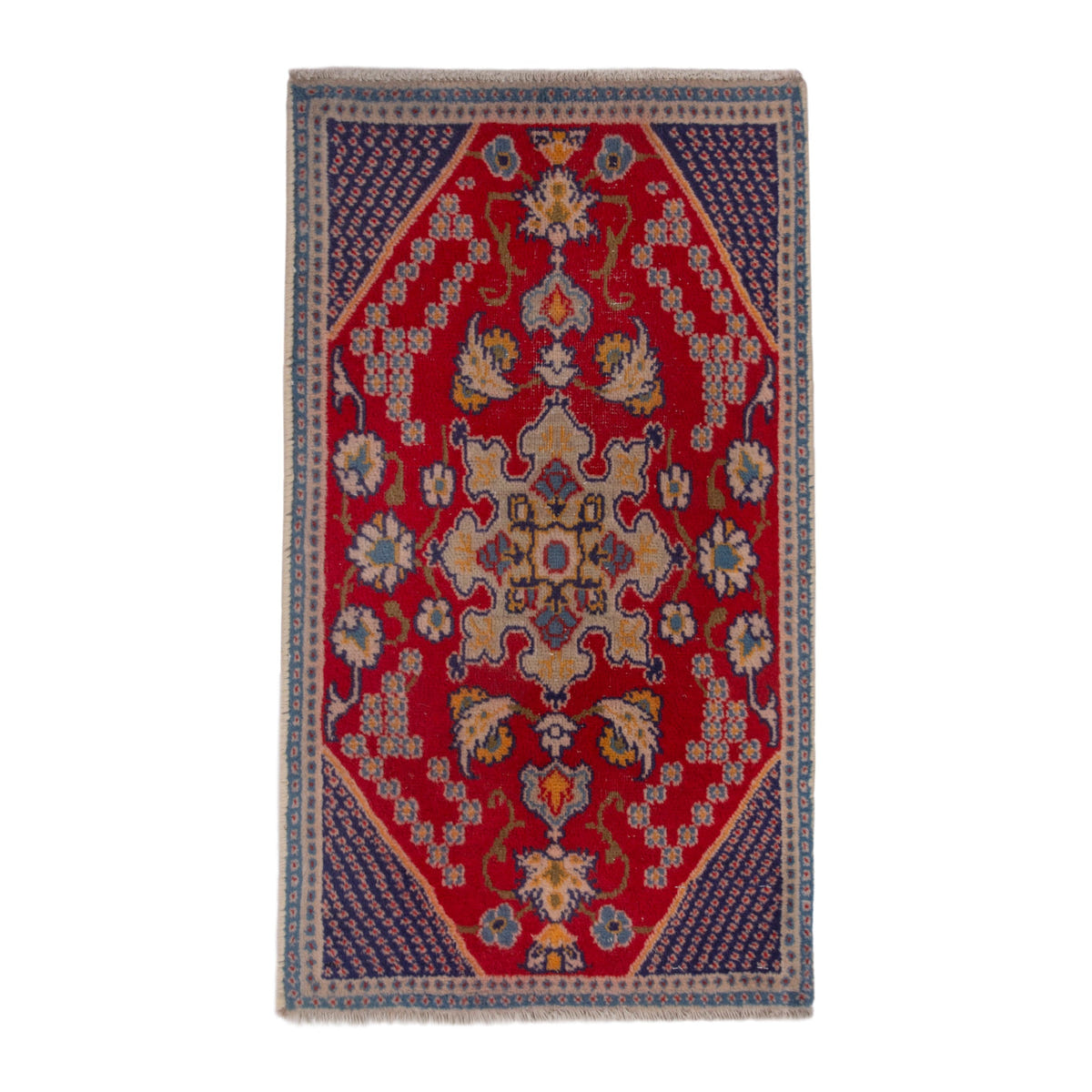 Persian Nain accent rug in deep red and dark blue, 1'7" x 2'6"