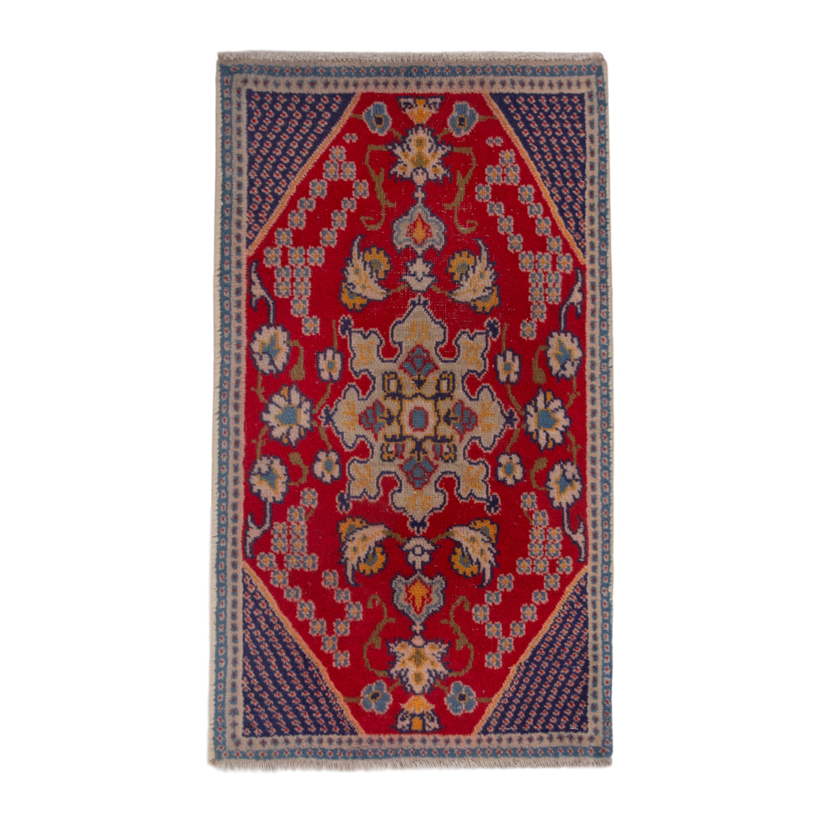 Persian Nain accent rug in deep red and dark blue, 1'7" x 2'6"
