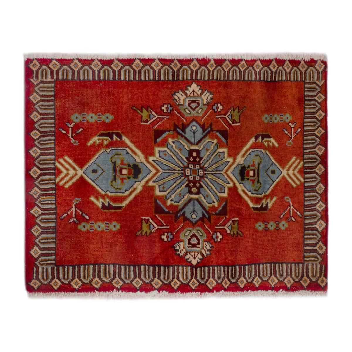 Persian Torkaman accent rug in deep red and burgundy, 3' x 1'11"