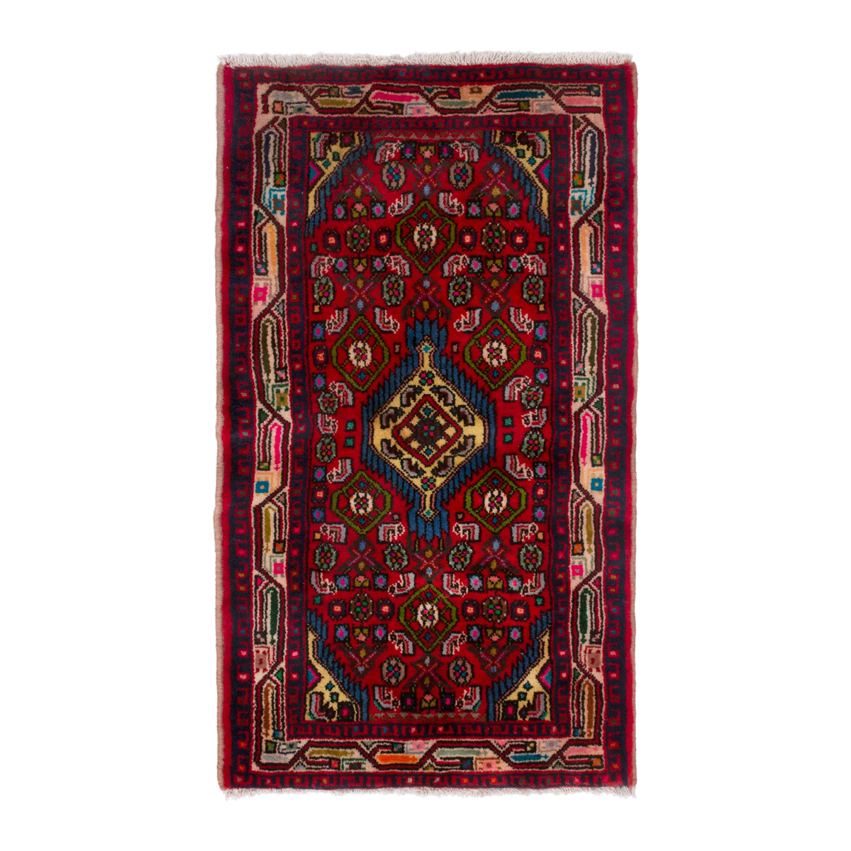 Persian Hamedan accent rug in deep red and burgundy, 2' x 3'2"