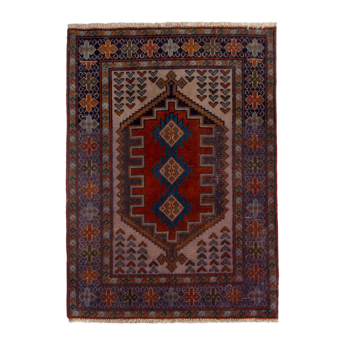 Persian Torkaman accent rug in cream and deep red, 2' x 2'6"