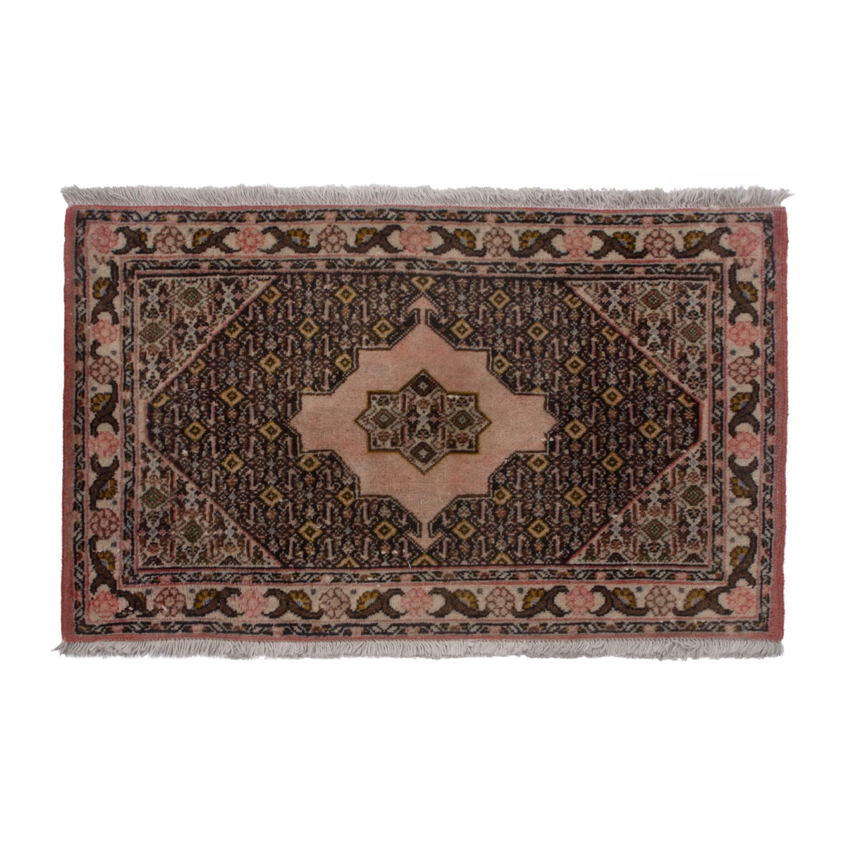 Persian Ardabil accent rug in dark brown and rose, 1'10" x 2'7"