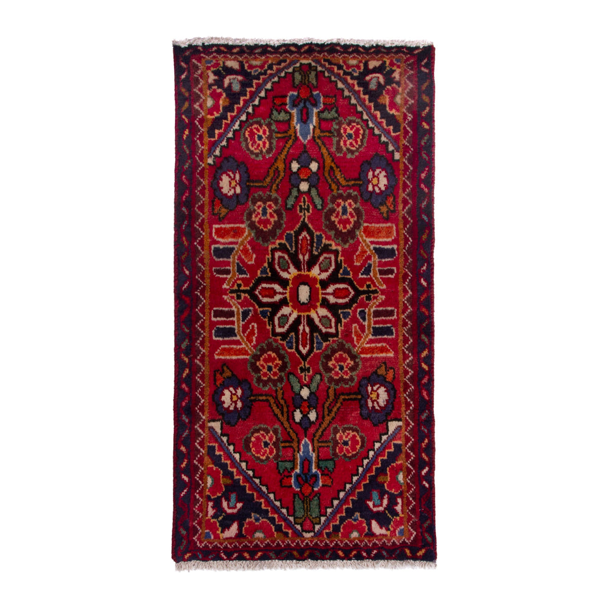 Persian Hamedan accent rug in deep red and burgundy, 1'8" x 3'1"