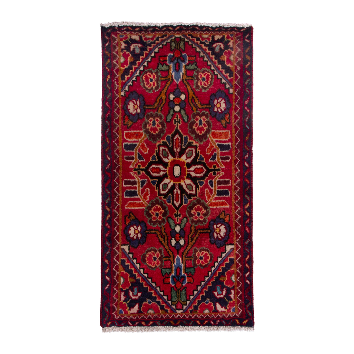 Persian Hamedan accent rug in deep red and burgundy, 1'8" x 3'1"