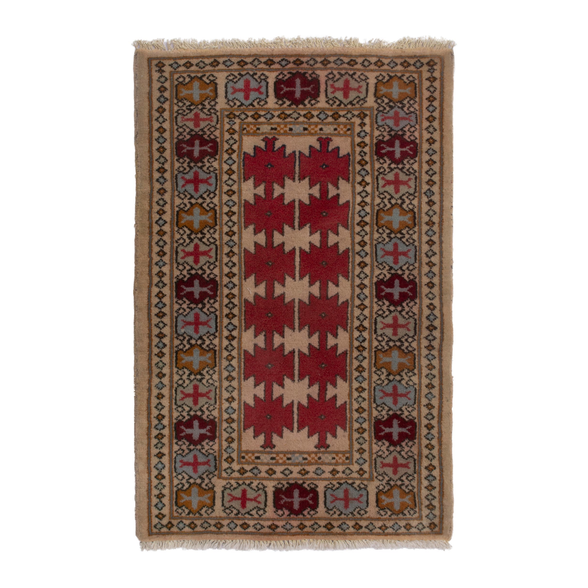 Persian Torkaman accent rug in cream and deep red, 2' x 2'9"