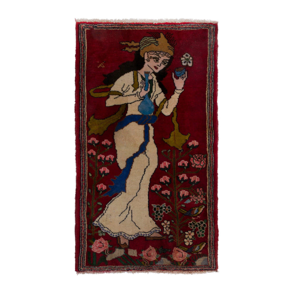 Persian Shiraz accent rug in burgundy and cream, 1'10" x 3'3"