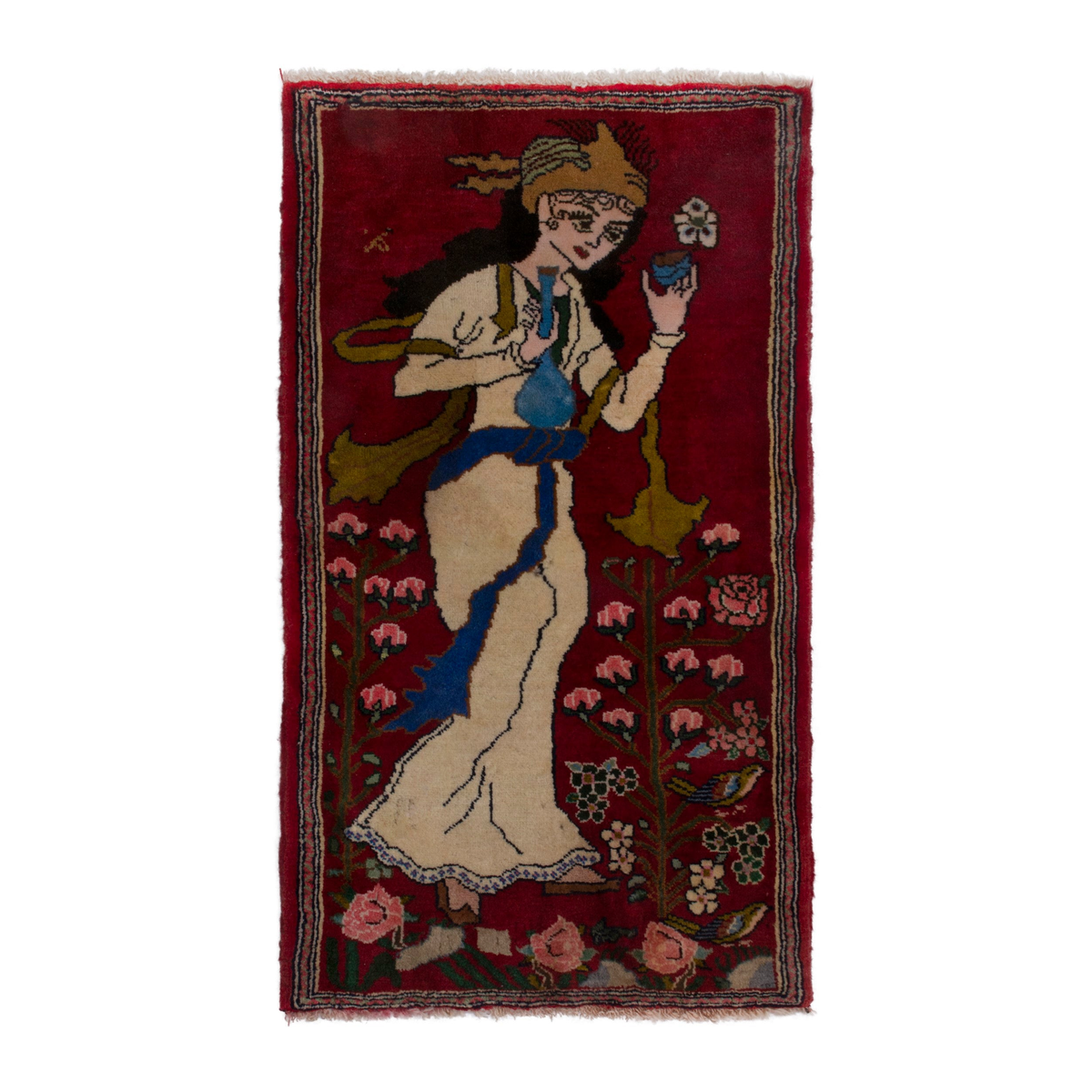 Persian Shiraz accent rug in burgundy and cream, 1'10" x 3'3"