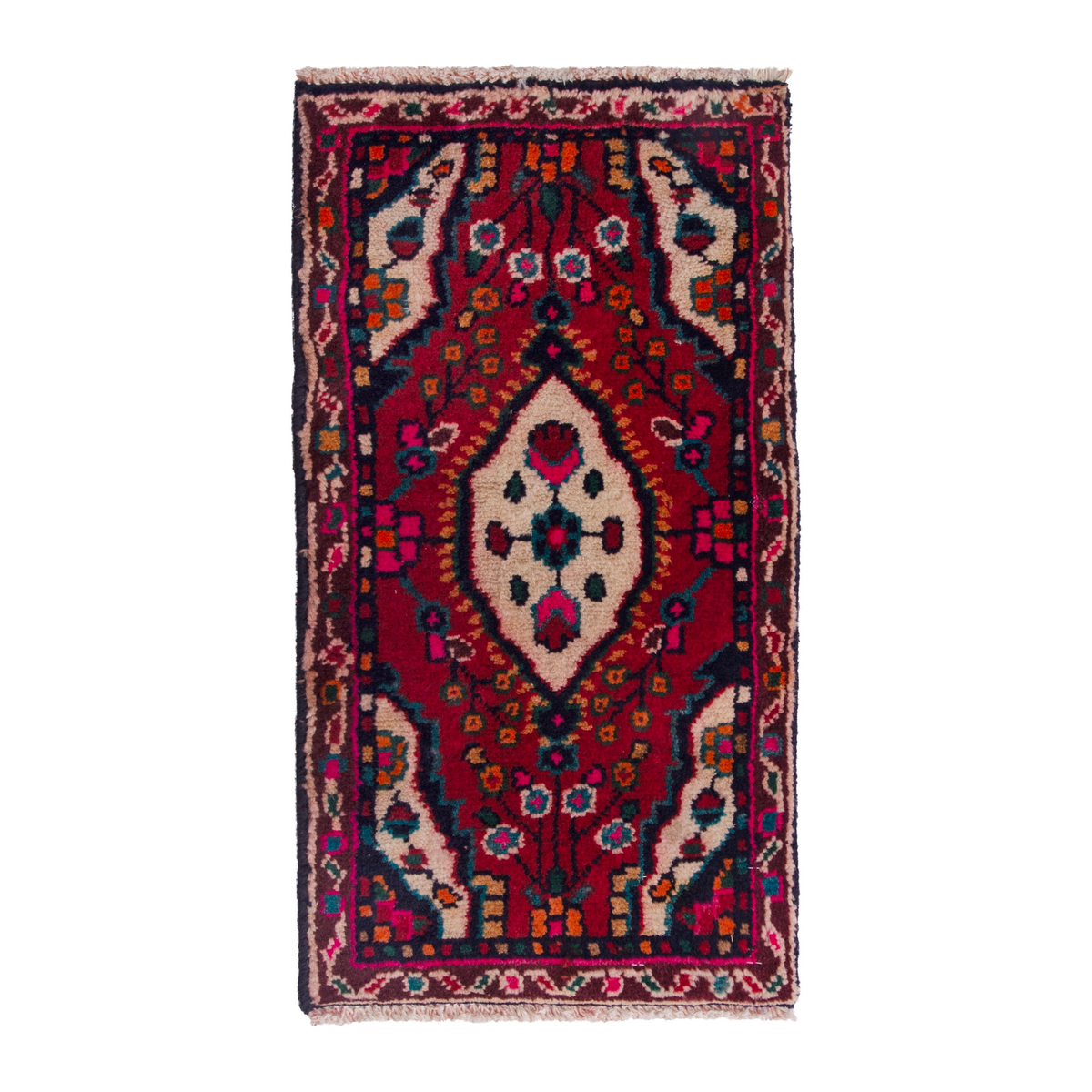 Persian Hamedan accent rug in burgundy and deep red, 1'3" x 2'4"