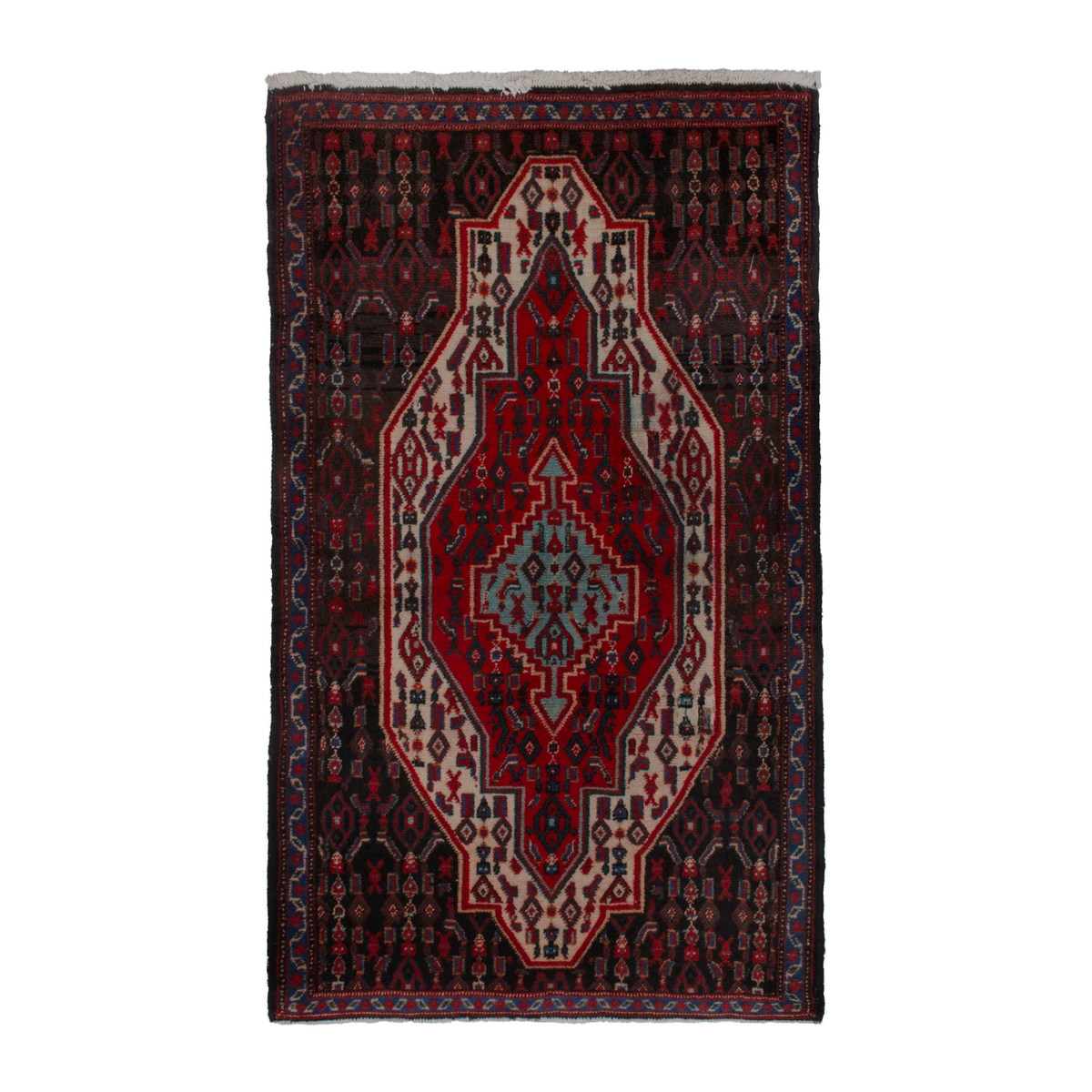 Persian Sanandaj accent rug in deep red and muted pink, 2'6" x 3'6"