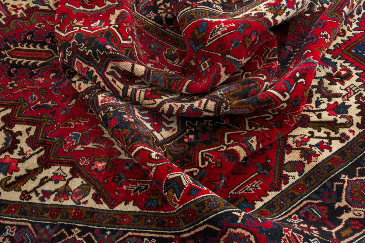 Turkish Anatolian area rug in deep red and navy, view 18 of 21