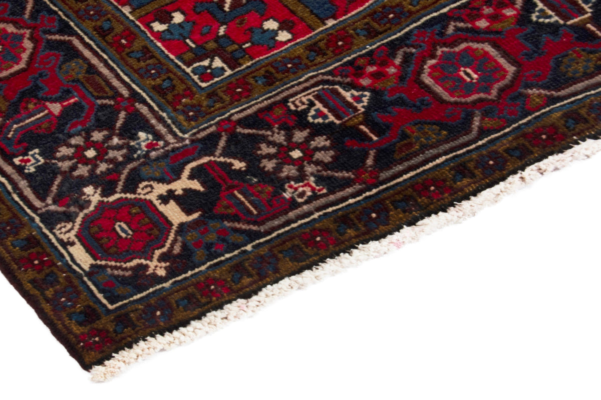 Turkish Anatolian area rug in deep red and navy, view 7 of 21
