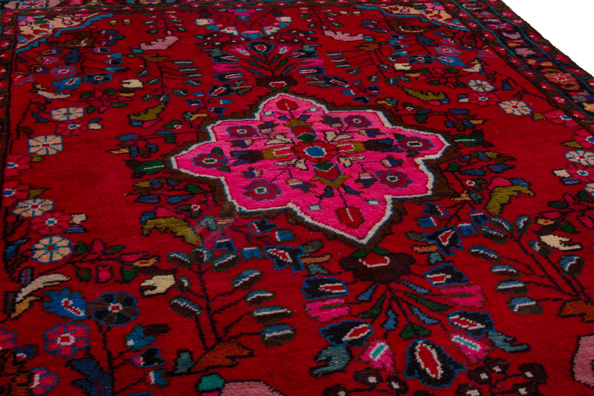Persian Lilihan accent rug in deep red and navy, view 11 of 22
