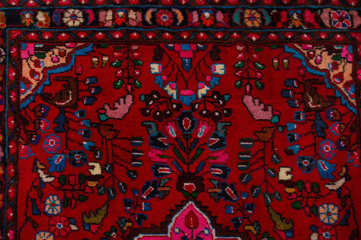 Persian Lilihan accent rug in deep red and navy, view 15 of 22