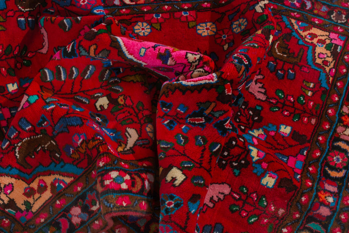 Persian Lilihan accent rug in deep red and navy, view 17 of 22